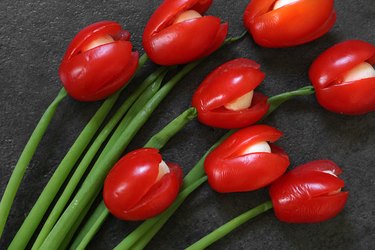 Tomato and mozzarella tulips