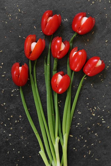 Tomato and mozzarella tulips