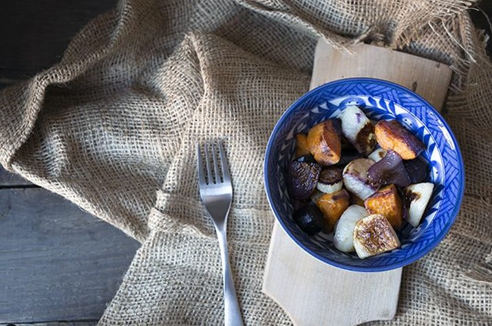 Roasted root vegetables in a bowl