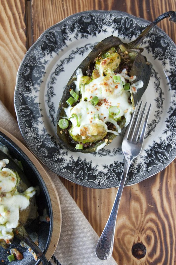 Quinoa & Pesto Shrimp Stuffed Pasillas