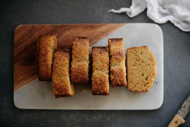 Cut the cake into evenly sized slices.