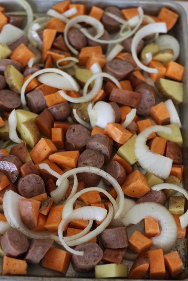 veggies smoothed on tray