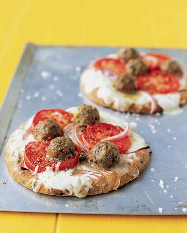 Meatball pizzas.