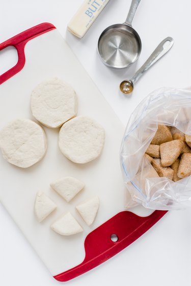 cut biscuits cinnamon sugar mix