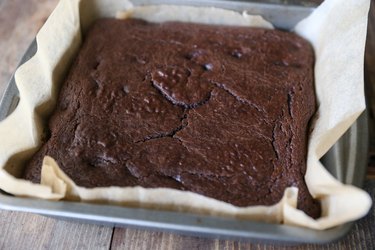 Baking dish of chickpea brownies