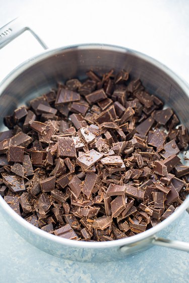 Place chopped chocolate in a saute pan.