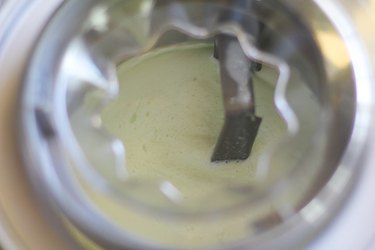 Mint ice cream in an ice cream maker