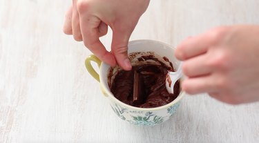 adding chocolate square to center of batter