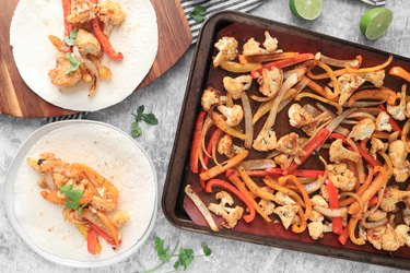 Completed sheet pan cauliflower fajitas