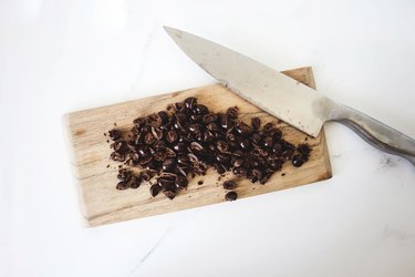 Roughly chopped chocolate coated espresso beans.