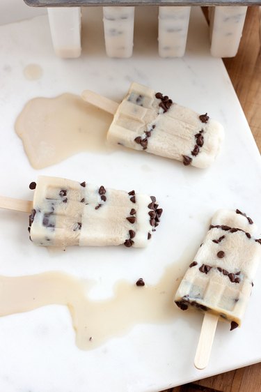 Close up of three chocolate chip ice pops