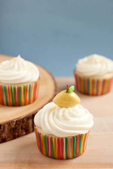 Lemonade cupcake with DIY lemon-shaped candy cupcake topper