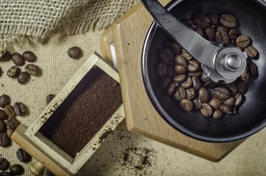 Coffee beans and freshly ground coffee