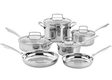 Cuisinart Tri- Ply Stainless Steel Cookware Set in silver.
