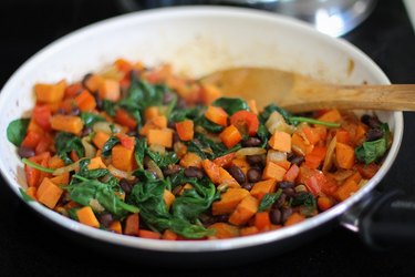 Vegetarian enchilada filling in a skillet