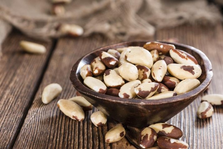 Portion of healthy Brazil Nuts as detailed close-up shot)