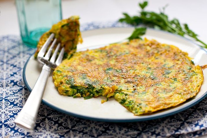 A plate of golden fried herb and zucchini frittata.