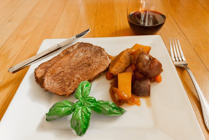 plate of rump roast and potatoes